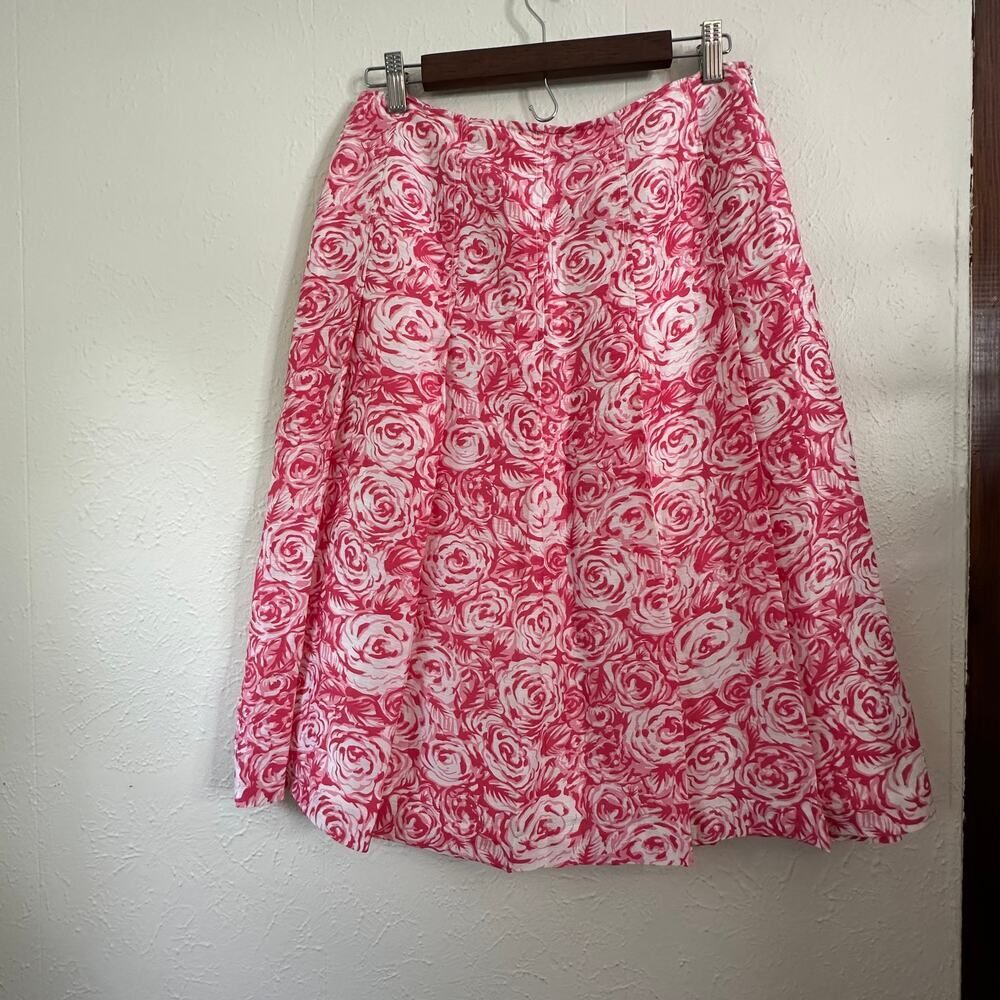 Vintage Harold's Woman's Size 8 Midi Linen Silk Pink Floral Lined A-Line Zipper